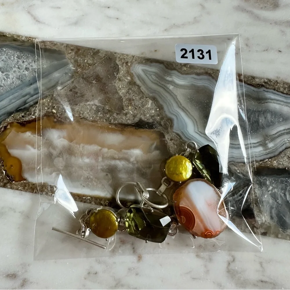 2131 Artisan Silver Bracelet with Green and Yellow Stones